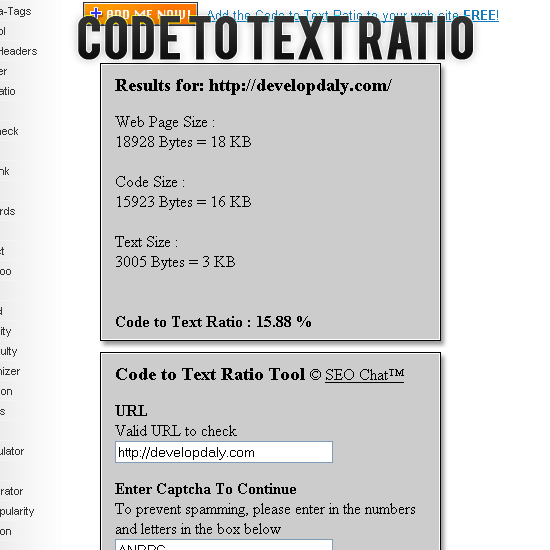 Code to Text Ratio